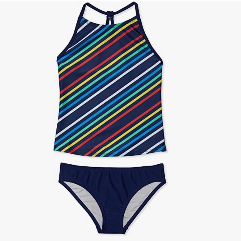 New wTags! Speedo Kids Printed High Neck Tankini Set,Big Kids, BlueHarmony Sz 14